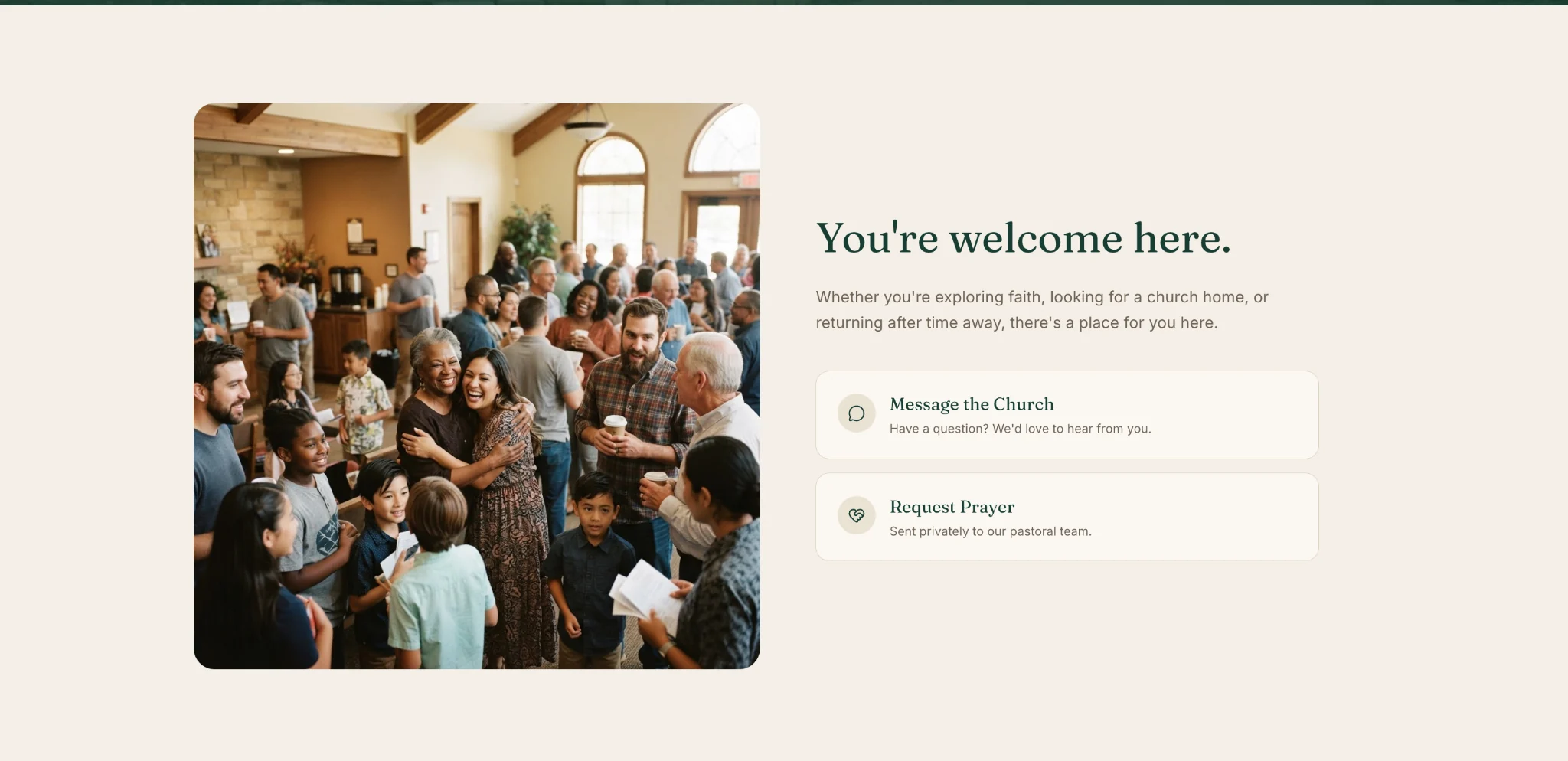 Meridian church welcome section design
