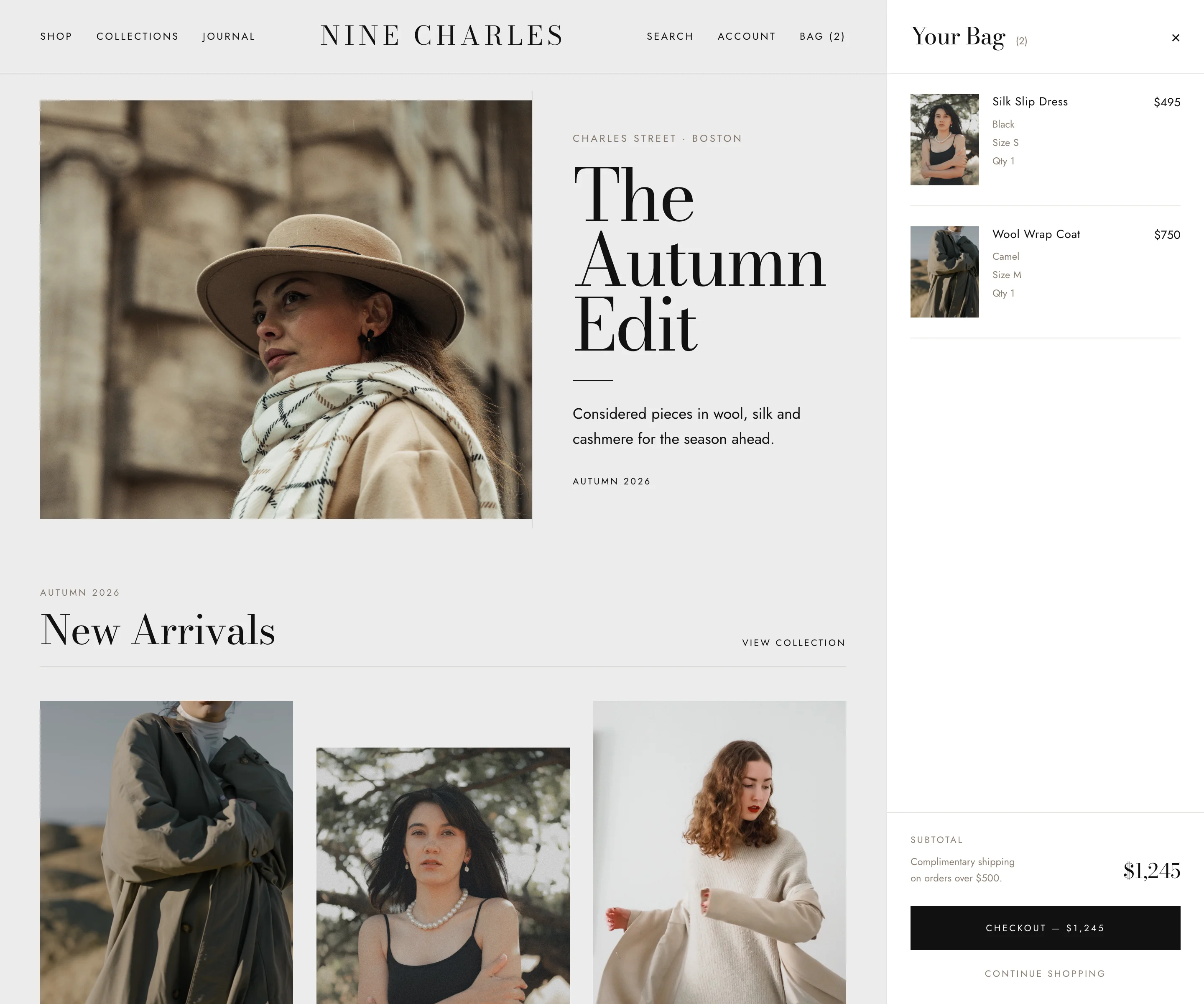 Nine Charles luxury fashion e-commerce website design