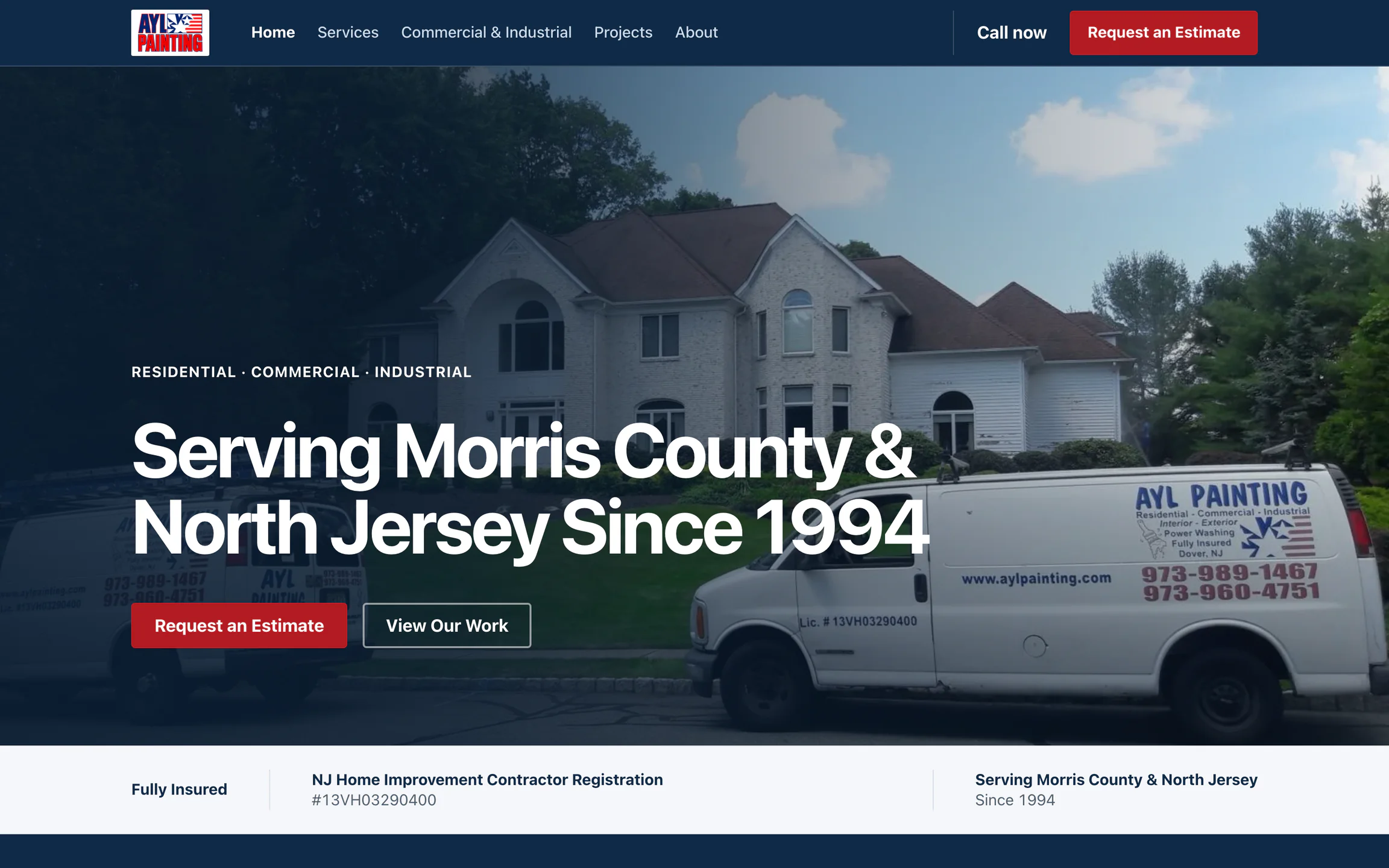 A.Y.L. Painting homepage after the upgrade, with a full-width photograph hero