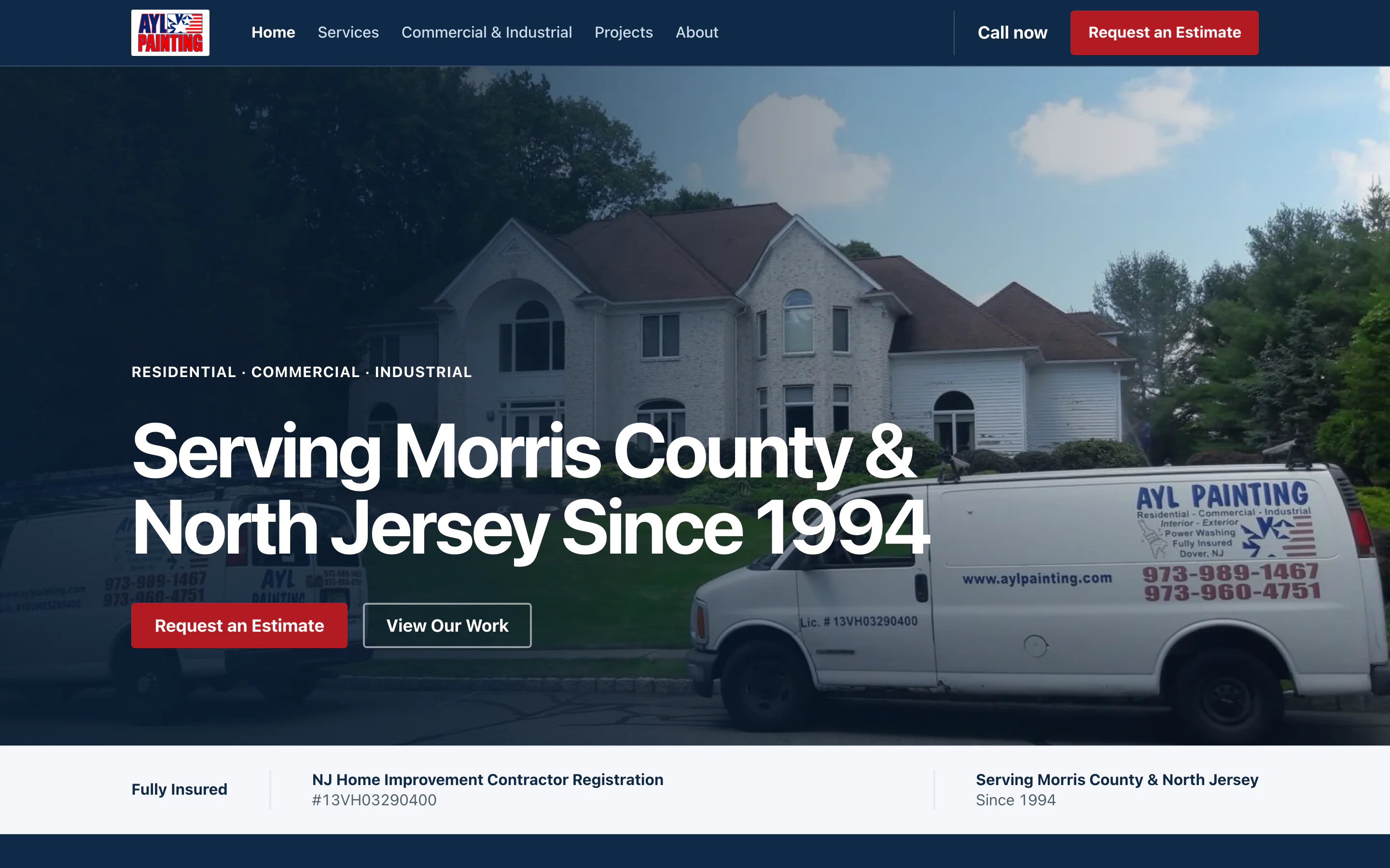 A.Y.L. Painting website homepage for the North Jersey painting contractor